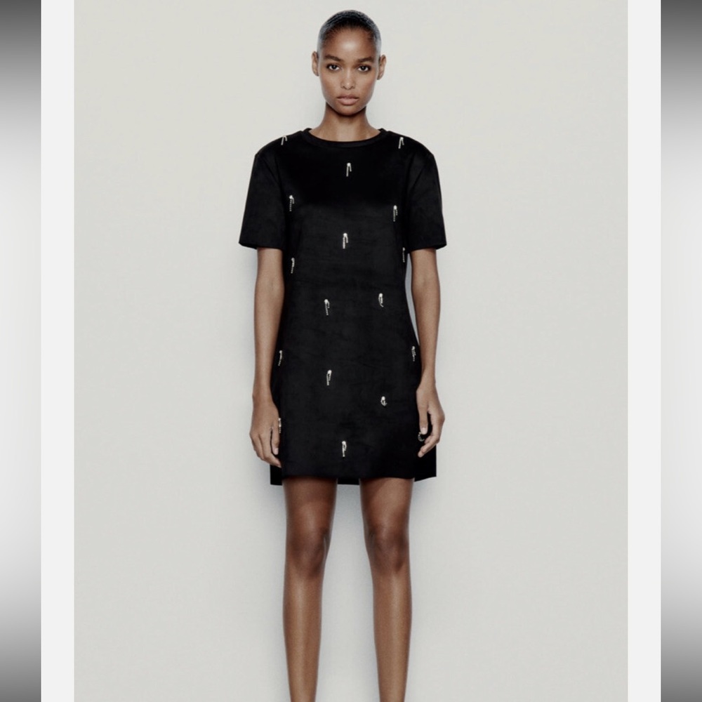 NWOT Zara Faux Suede Black Mini Dress